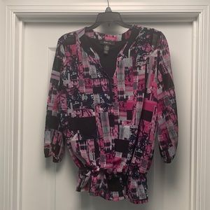 Style & Co Sz L popover print top 3/4 sleeve elastic at sleeve and hips